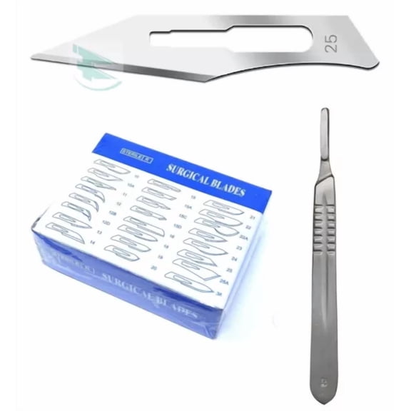 Fyna -(Lot Of 100) Scalpel Blades #25 With #4 Metal Handle Suitable For Dermaplaning