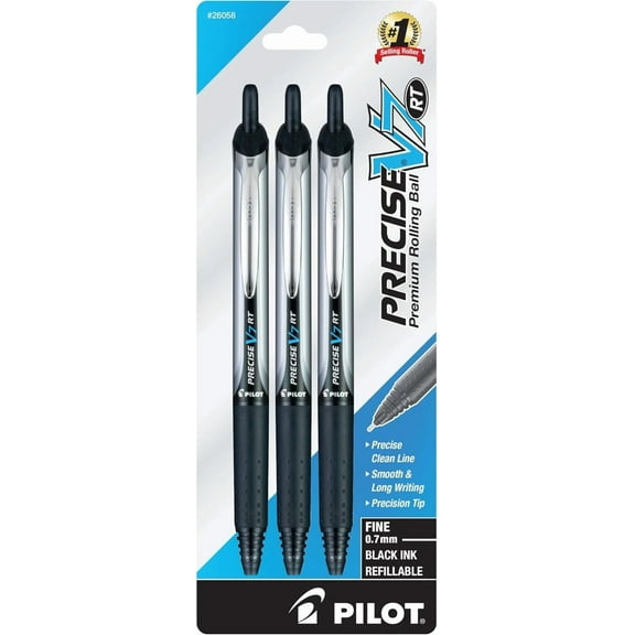 Fyna -Pilot Precise V7 Fine 0.7Mm Rolling Ball Pens Black - 3 Pack