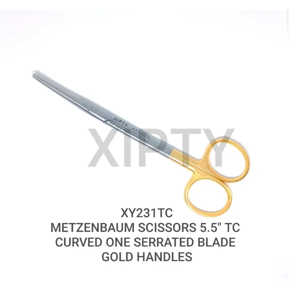 Fyna -Tc Metzenbaum Scissors 5.5'' Curved One Serrated Blade Gold Handles