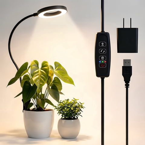Fyniora Grow Lights for Indoor Plants, Full Spectrum LED Plant Light with 10-Levels Dimmable & 360°Gooseneck, Pot Clip Plant Growing Lamp with 3/9/12 Hrs Auto Timer for Small Plants, 1 Pack,Black