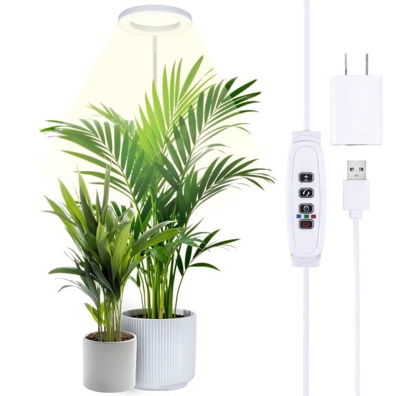 Fyniora Grow Lights for Indoor Plants, Full Spectrum Plant Growing Lamps with 10 Dimmable Levels & Auto Timer(3/9/12Hrs) , LED Plant Lights with 10"-63" Height Adjustable Stand for Large Plants,White