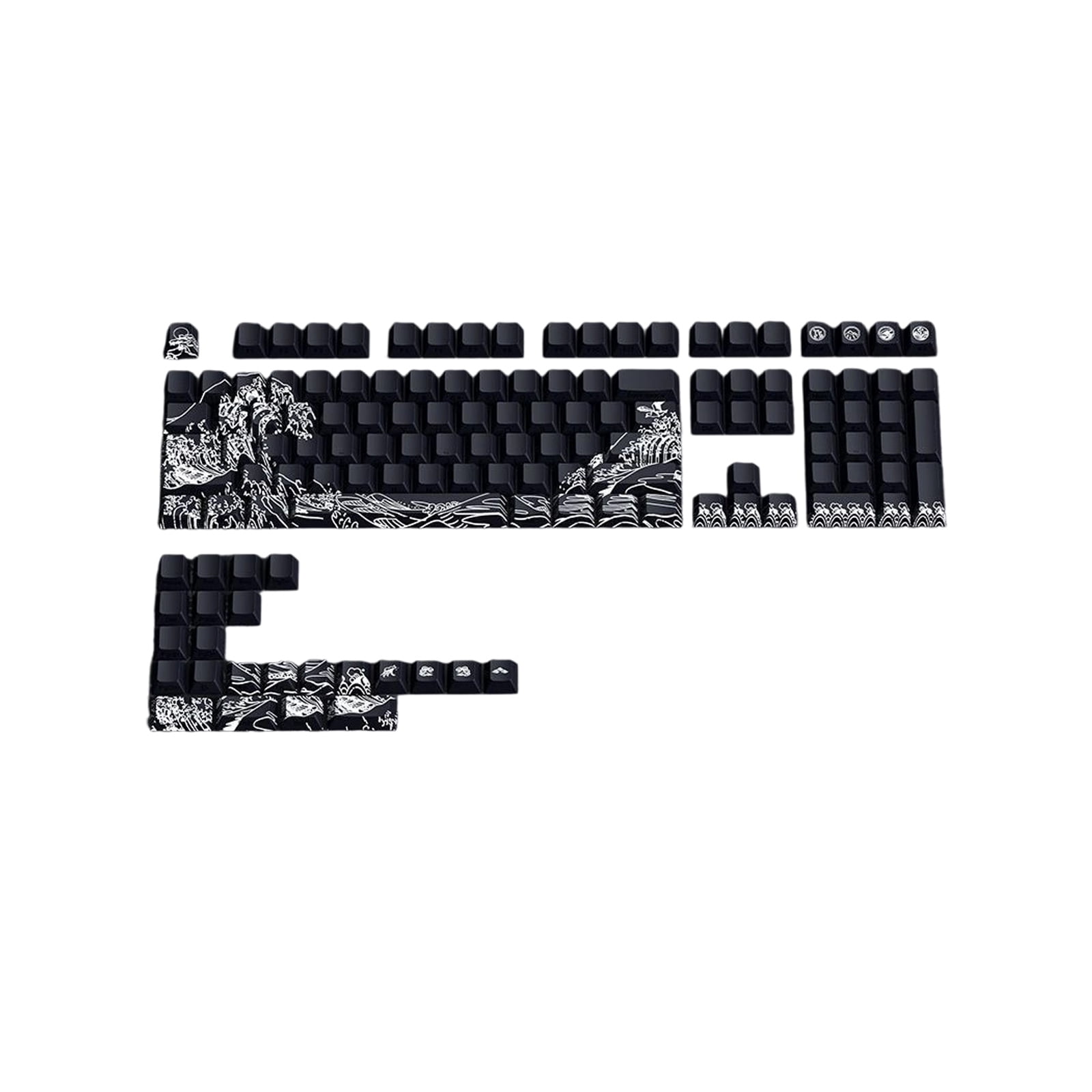 Fynmi Ukiyo e Art Theme Cherries Profile PBTs Keycaps 127Key for Mechanical Keyboards with Side Print and ANSI ISOs Support Multiple Size
