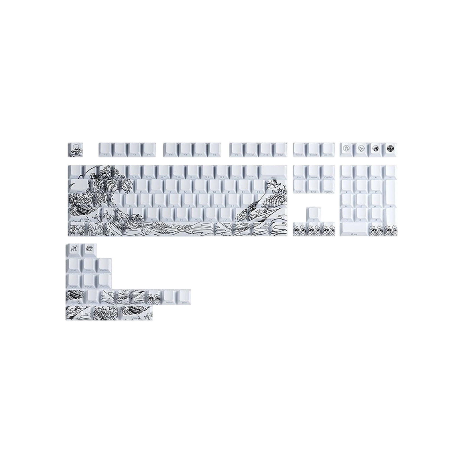 Fynmi Ukiyo e Art Theme Cherries Profile PBTs Keycaps 127Key for Mechanical Keyboards with Side Print and ANSI ISOs Support Multiple Size