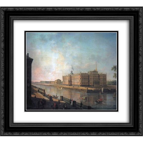 Fyodor Alekseyev 2x Matted 24x20 Black Ornate Framed Art Print 'View onto St. Michael's Castle in St. Petersburg from the Fontanka Side'