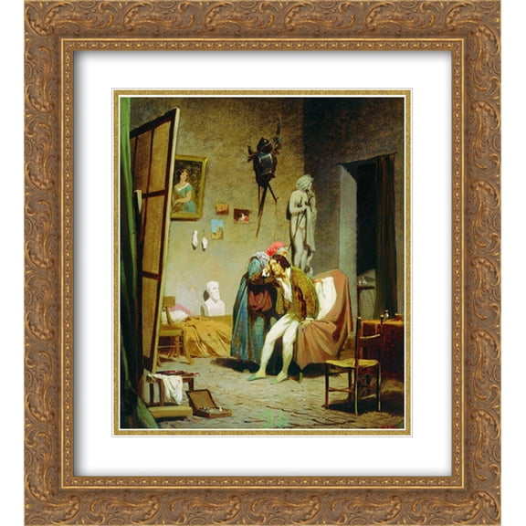 Fyodor Bronnikov 2x Matted 20x22 Gold Ornate Framed Art Print 'Sick artist'