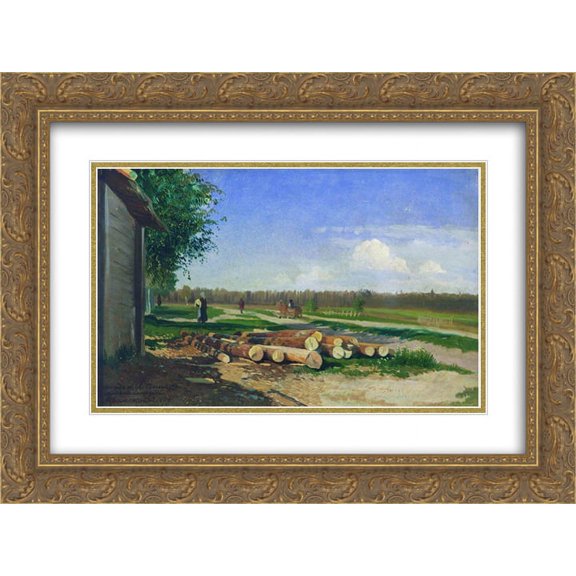 Fyodor Vasilyev 2x Matted 24x18 Gold Ornate Framed Art Print 'Logs by the Road'