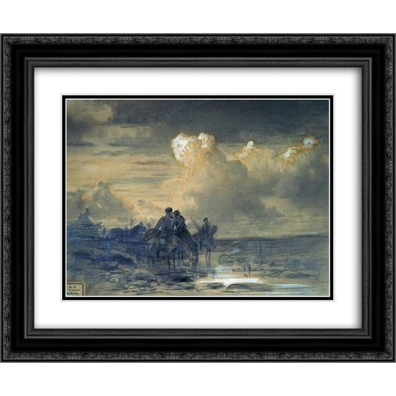 Fyodor Vasilyev 2x Matted 24x20 Black Ornate Framed Art Print 'Horses at the Watering'