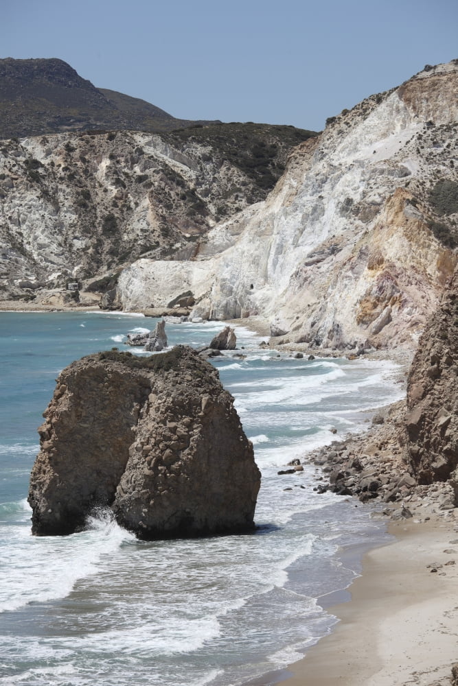 Fyriplaka beach weathered volcanic formations Milos Island Greece Canvas Art - Richard RoscoeStocktrek Images (12 x 18)