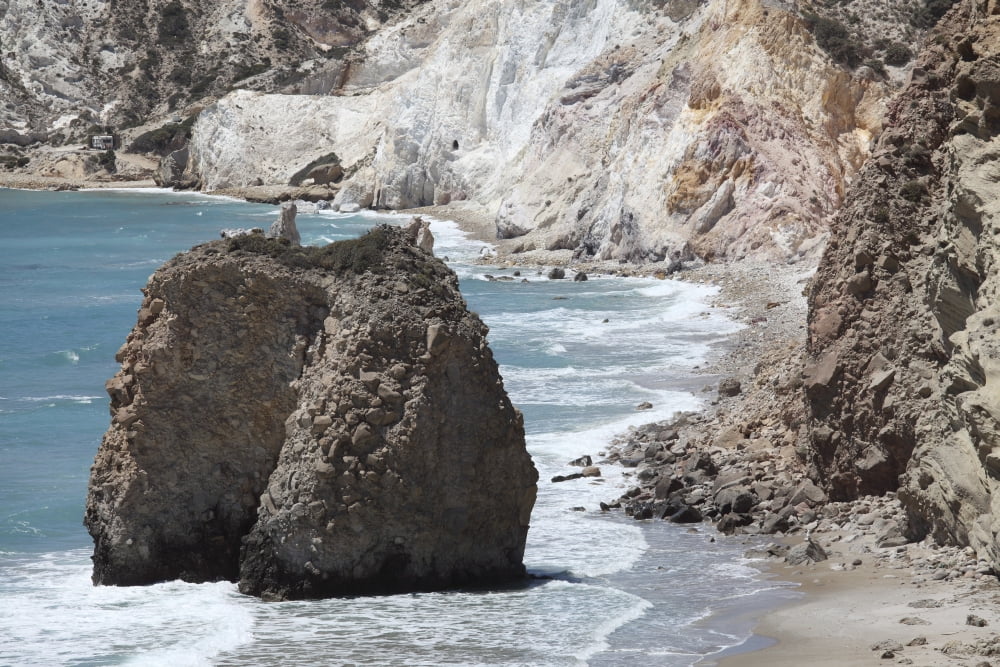 Fyriplaka beach weathered volcanic formations Milos Island Greece Canvas Art - Richard RoscoeStocktrek Images (18 x 12)