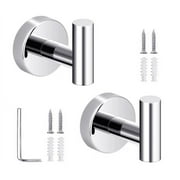 Fyrome 2 Pack Chrome Robe Towel Hooks, Stainless Steel Hanging Wall Hooks Home Bedroom Bathroom Kitchen