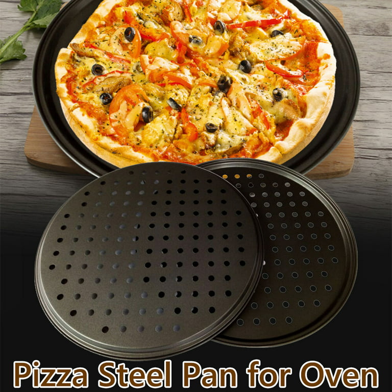 Fyrome 32cm Pizza Steel Pan for OvenPizza Crisper Pan with Holes,Nonstick Round Pizza Baking Sheet Oven Tray, Perforated Carbon Steel Pizza Bakeware