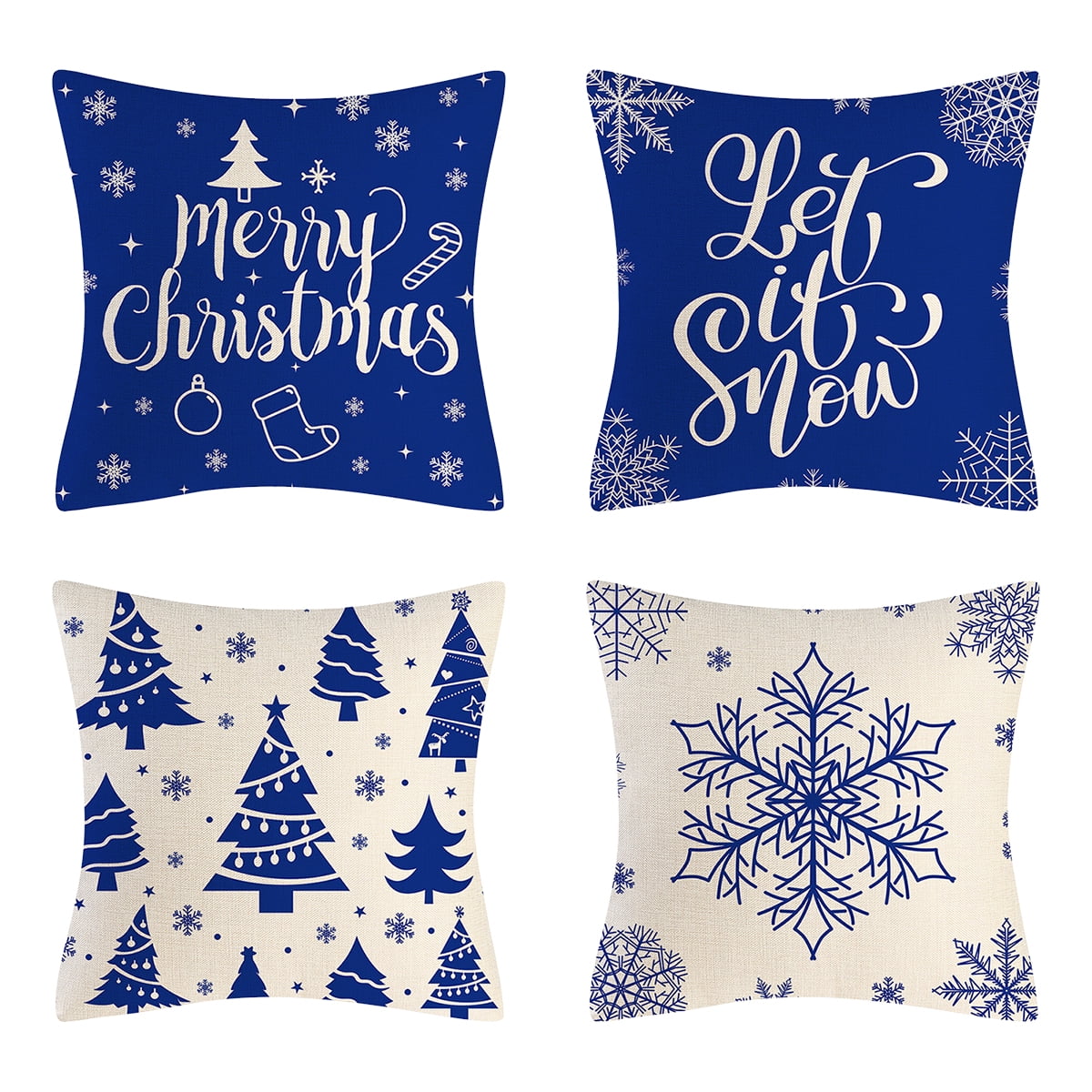 Fyrome 4 Pack Merry Christmas Pillow Case White Blue Pillow Cover Snow