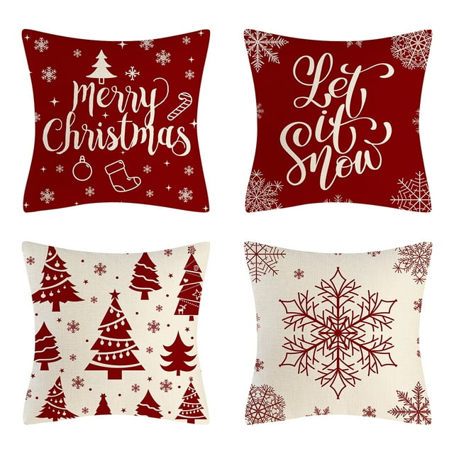 Fyrome 4 Pack Merry Christmas Pillow Case White Red Pillow Cover Snow