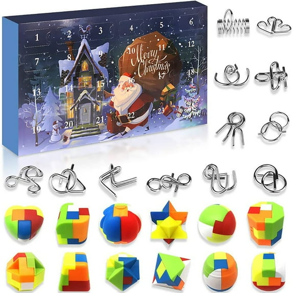 Fyrome Metal Wire and Plastic Puzzles Christmas Advent Calendar 2021 Christmas Countdown Calendar with 24pcs Brain Teaser Toy, New Year Gift Box Xmas Holiday Party Favors for Adults Teens