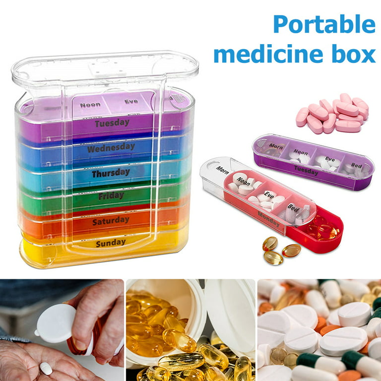 Fyrome Pill Box 28 Compartments Weekly 7 Days 7 Colors Medication Box Pill  Organizer Dispenser Plastic Medicine Storage Dispenser 7-Day Usage Pill