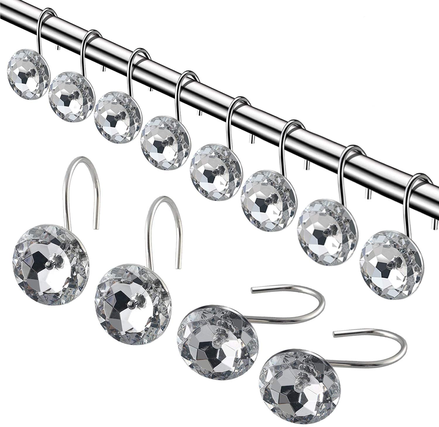 Ghojet Set of 12 Acrylic Rolling Shower Curtain Hooks Rings for