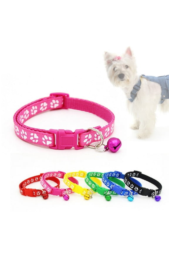 Pet Cat Dog Collar Adjustable Necklace Shaped Footprint With Bells