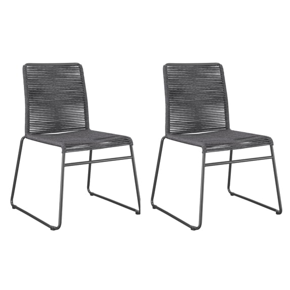 Fyth 23 Inch Side Dining Chair, Set of 2, Charcoal Rope Woven Seat, Metal