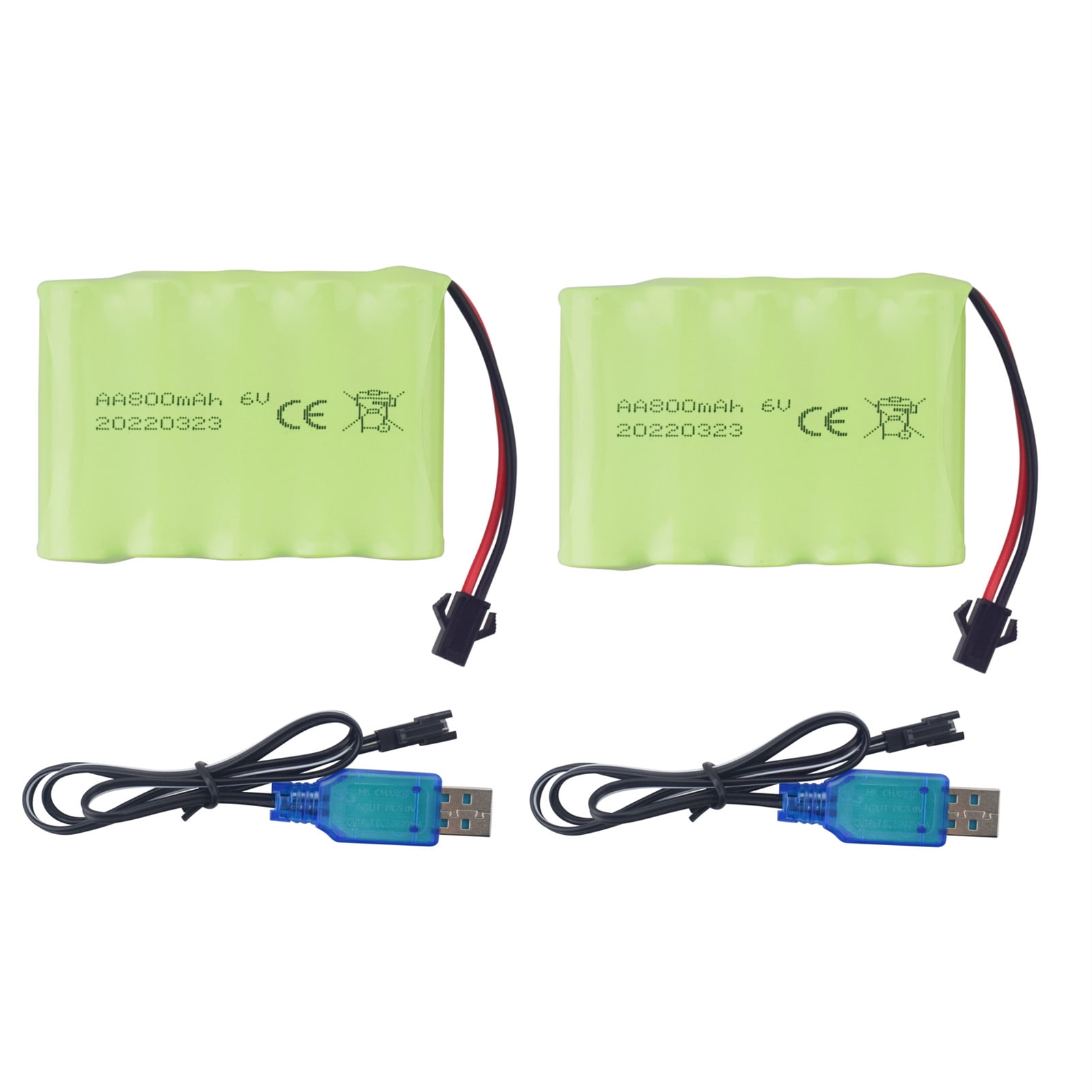 Batería Recargable 6.0V 2800mAh Con Cable USB – Compatible Con Juguetes RC TB141, TB142 Y DE37 – Pack De 2 Con Enchufe SM-2P