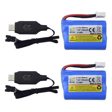 Fytoo 2PCS 7.4V 1100mAh Lithium Battery With USB Charging Cable For BLLRC L100 RC Speedboat HONGXUNJIE HJ808 High Speed Remote Control Speedboat Spare Battery Parts