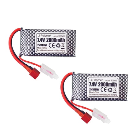 Fytoo 2PCS 7.4V 2000mAh T-plug Lithium Battery For 9200 9200E 200E 9202E 9203E 9205E 2995 YC300 HM101 25-DJ02 9125 S920 S921 HB101 WLtoys RC Toy 4WD Off-Road Vehicle Model Battery Accessories