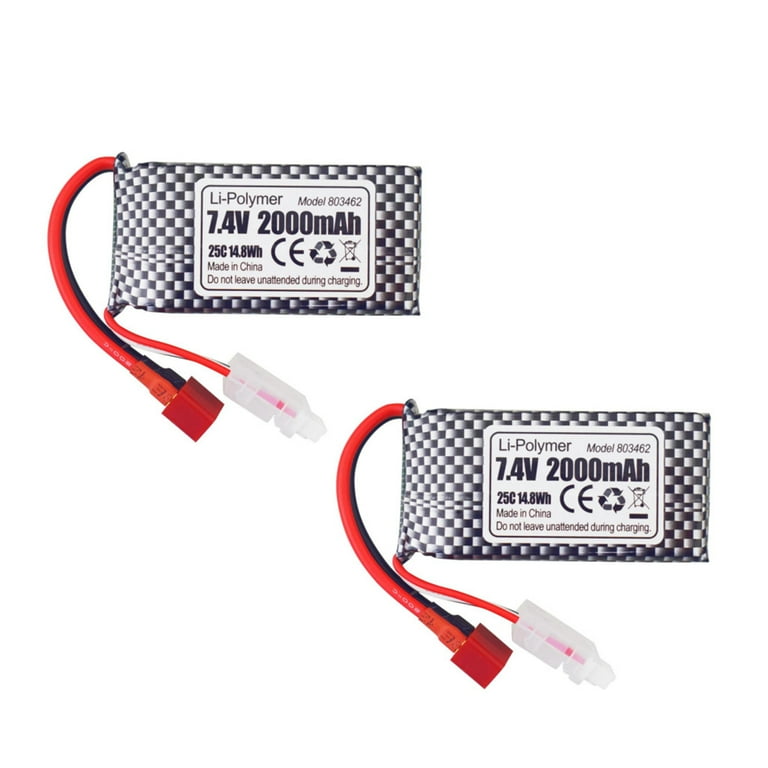 2-Pack 7.4V 2000mAh T-Plug RC Battery With 2-in-1 Charger - Perfect For WLtoys RC Cars & Boats
