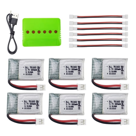 Fytoo 6PCS 3.7V 220mAh PH2.0 Plug Lithium Battery With 6-in-1 Charger For E010 E010C E011 E011C E013 GoolRC T36 NINHUI NH010 F36 H36 HS210 SANROCK GD65A ATOYX AT-66 RC Drone