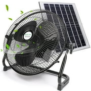Fyydes 16 Inch Quiet 3 Speed Table Fan with 10000mah Solar Panel Powered and AC Charger  Input, Floor Fan High Velocity for In/Outdoor