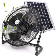 Fyydes 12 Inch Quiet 3 Speed Table Fan with 10000mah Solar Panel Powered and AC Charger Input, Floor Fan High Velocity for In/Outdoor