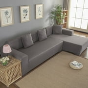 Fyydes 3+2 Seat Corner Sofa Cover L Shape Slipcover Protector for Living Room Gray