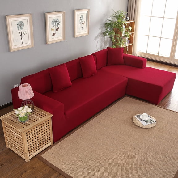 Fyydes 3+2 Seat Corner Sofa Cover L Shape Slipcover Protector for Living Room (Wine Red)