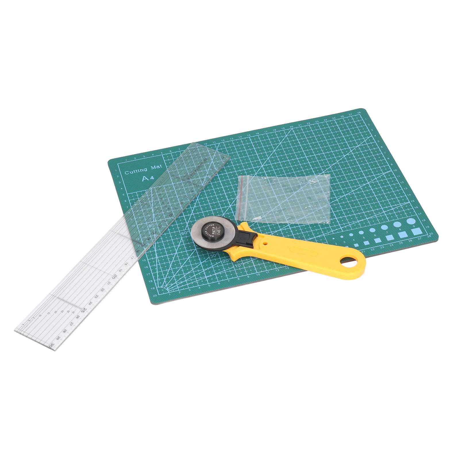 Fyydes A4 Cutting Mat,Self Healing Sewing Mat Set A4 Clear Size Safe Button Sewing Accessories with 45mm Revolving Cutter for  Crafts Quilting,Cutting Mat