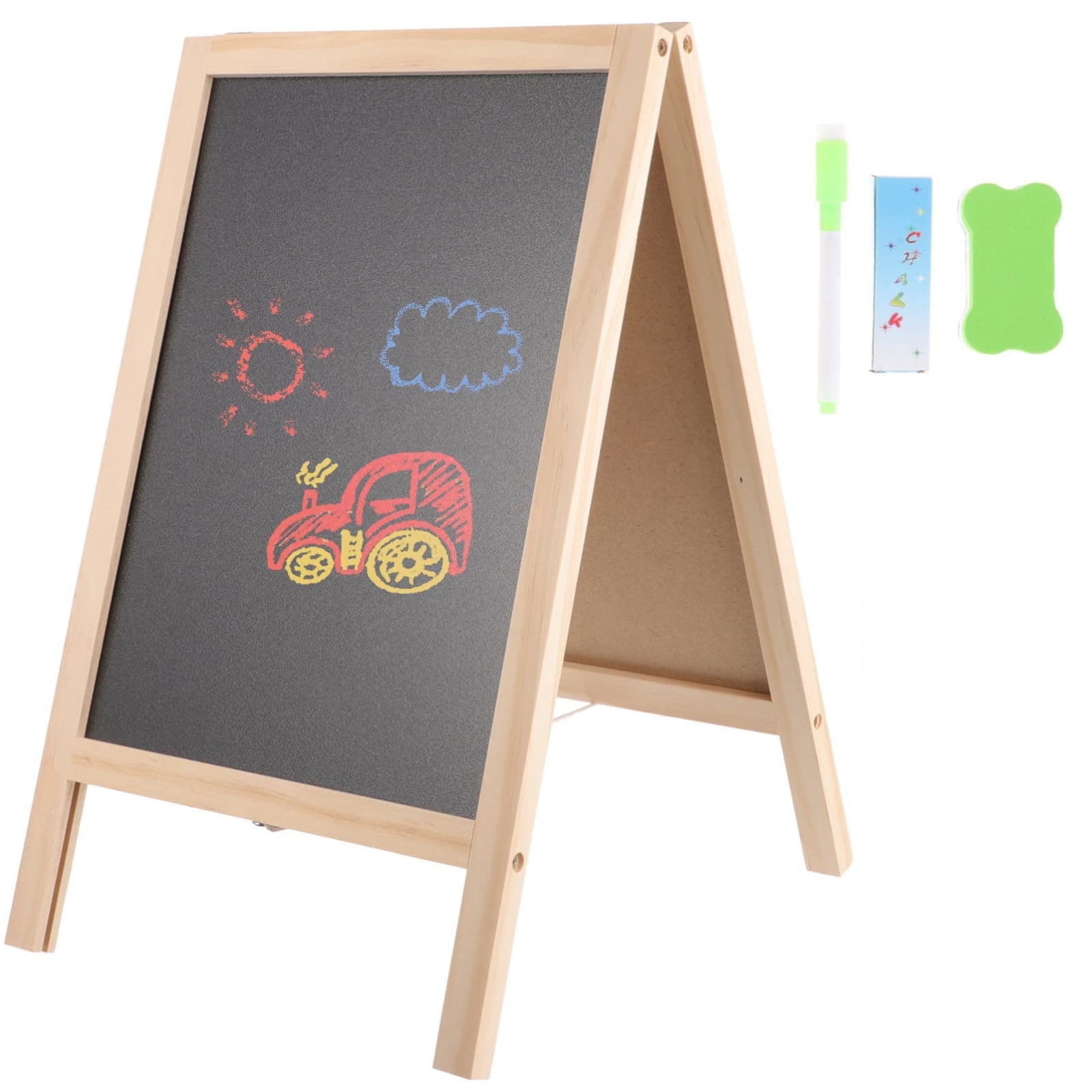 Double Sided Easel,Kids Easel Double Sided Foldable Standing Large Painting Space Poplar Structure Wooden Easel 25x40cm with Accessories,Wooden Easel