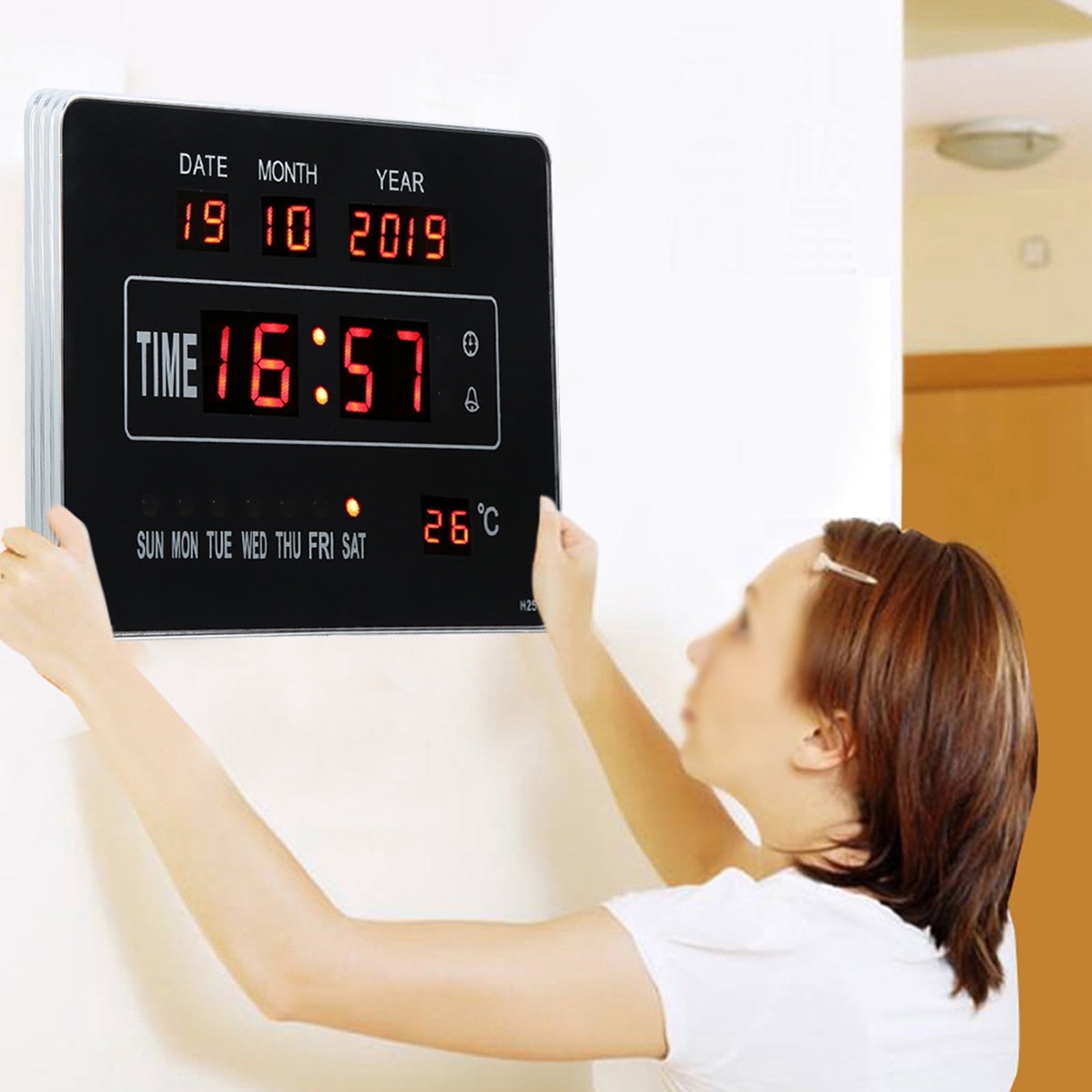 Fyydes LED Digital Calendar Day Alarm Clock, Date Display