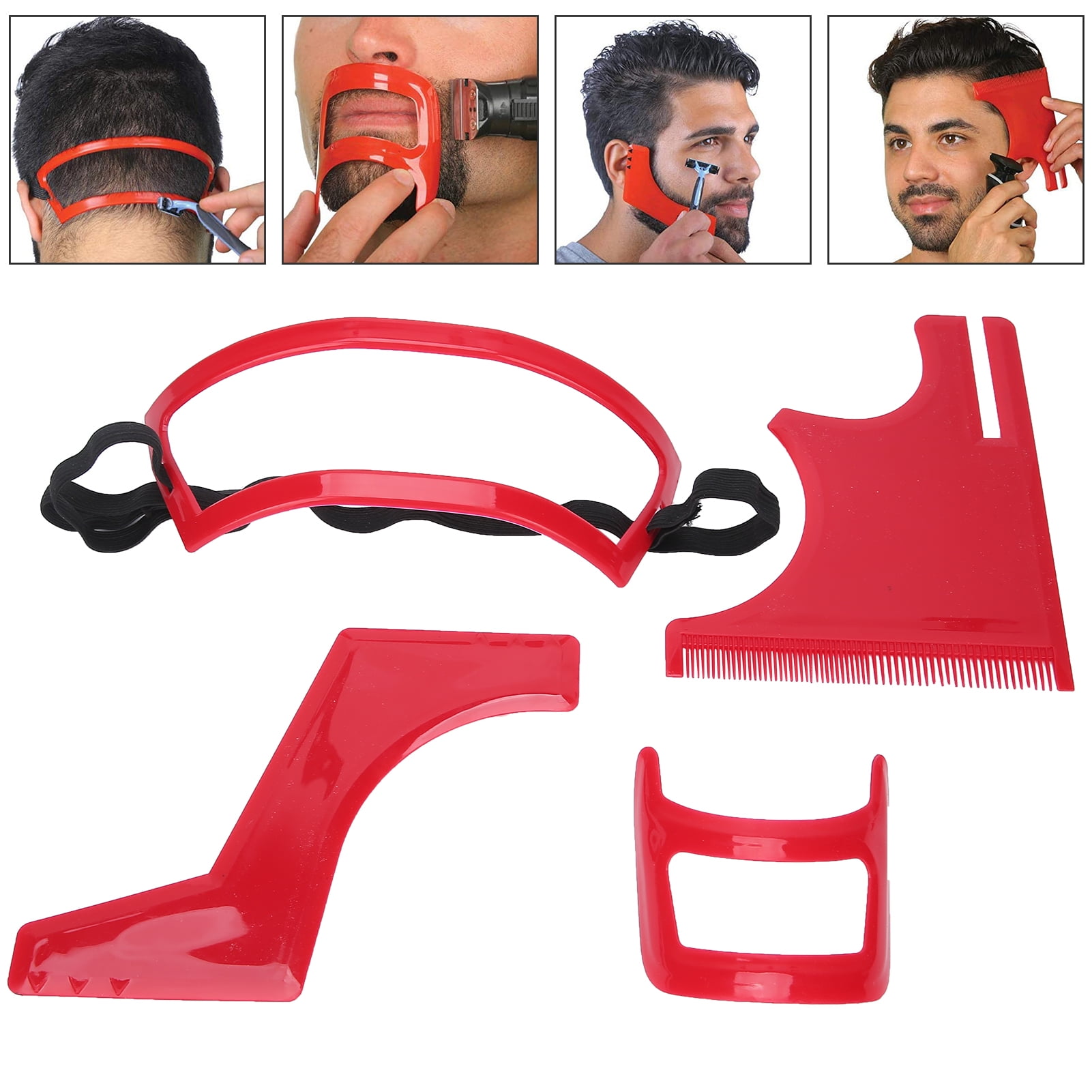 Fyydes Neckline Guide,Beard Shaping Tool Kit Beard Styling Cutting Hairline Grooming Red Plastic Beard Template Set