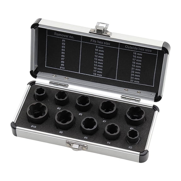 Fzaqwen 10 Pieces Impact Nut Extractor Kit Broken Bolt Removing Tool Fits Sizes from 9mm Large Box