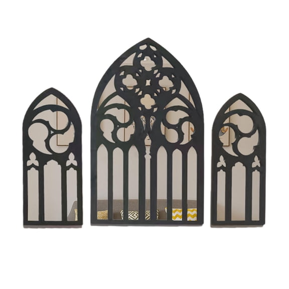 Fzaqwen 3 Pieces Gothic Mirrors Wall Decor Baroque Style Vanity Mirror Decorative Arched Style A