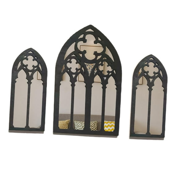 Fzaqwen 3 Pieces Gothic Mirrors Wall Decor Baroque Style Vanity Mirror Decorative Arched Style B