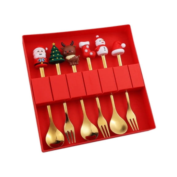 Fzaqwen 6Pcs Christmas Cutlery Tableware Creative Small Multipurpose Reusable Silverware Style E