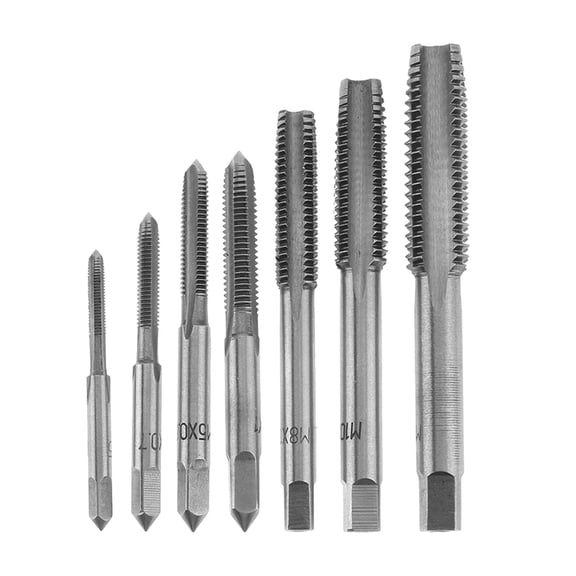 Fzaqwen 7 Pieces Metric Thread Machine Tap Set HSS High Speed Steel Straight Fluted Pipe