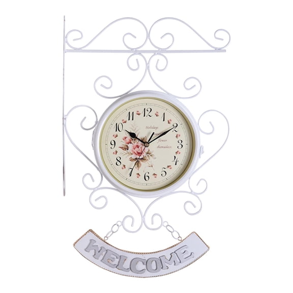 Fzaqwen Antique Double Sided Wall Clock Double Faced Round for Outdoor Living Room Decor White