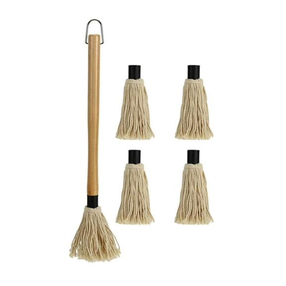 Fzaqwen BBQ Basting Mop Grill Grease Mop Sturdy Cotton Fiber Head Soy Sauce Brush Baking large with 4