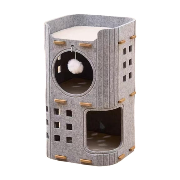 Fzaqwen Cat Bed Cave Cat House Floor Standing Hideaway Cozy Hiding Hut with Hanging Ball Gray Double Layer
