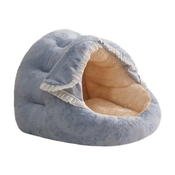 Fzaqwen Cat Bed Cave Round Pet Bed Self Warming Warm Comfortable Cat Pod Covered Cat Bed blue