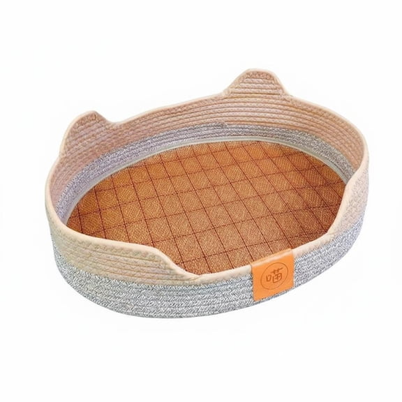 Fzaqwen Cat Ear Basket Lounger Woven Bed Breathable Oval Shape with Supportive Rim for Kittens and Small Breed Dogs Indoors
