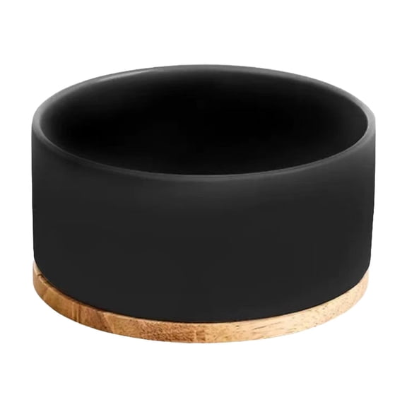 Fzaqwen Cat Feeder Heated Ceramic Drinker 16x8.5cm Round Sturdy Wooden Base Heated Water black