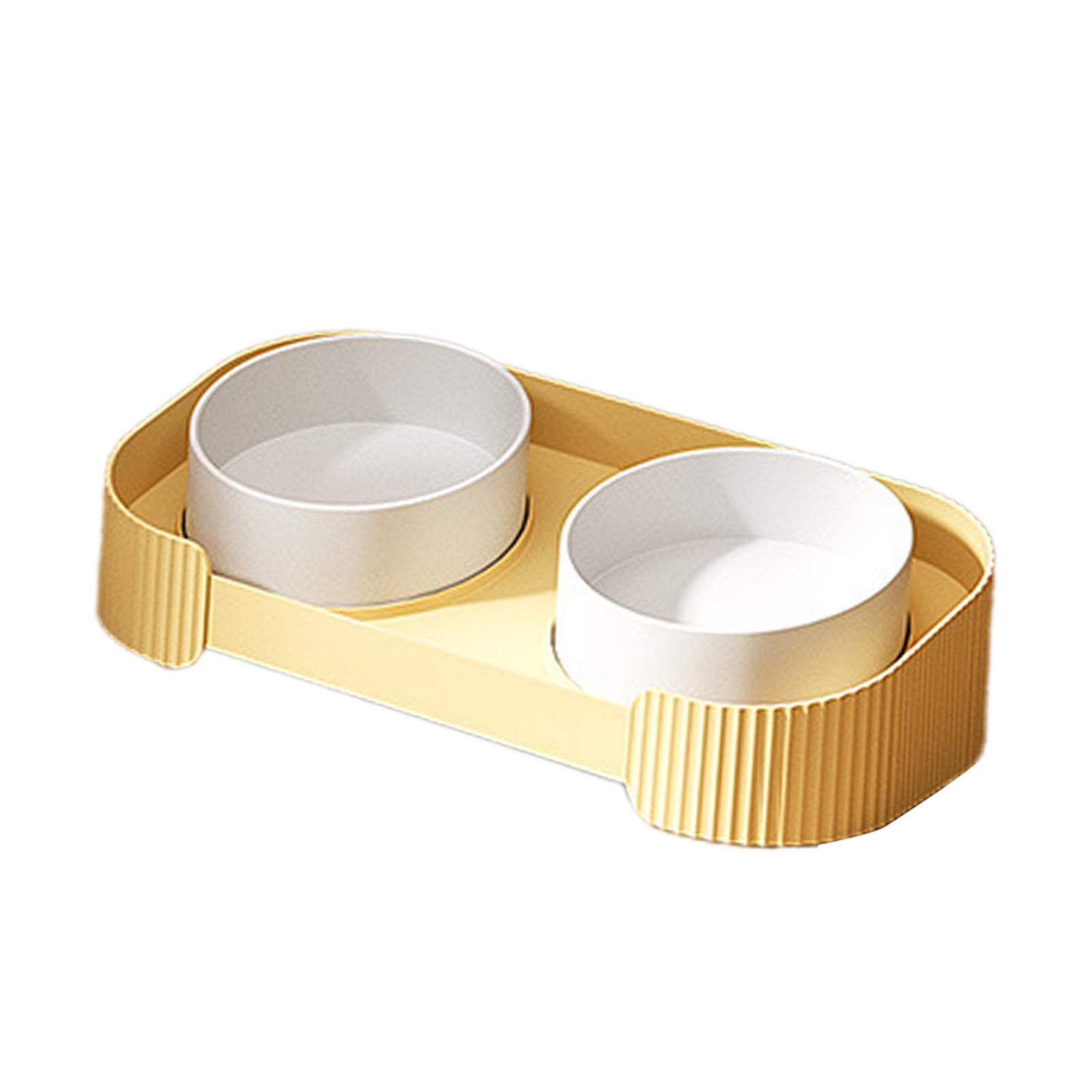 Fzaqwen Ceramic Elevated Cat Bowls Double Cat Food and Water Bowl Dishes for Indoor Cats yellow