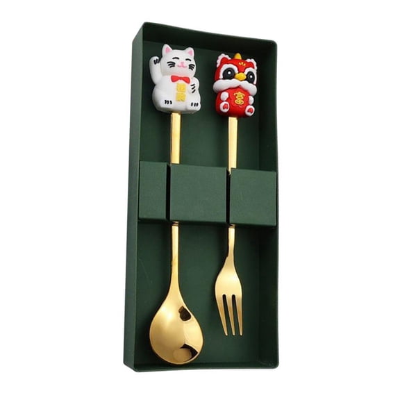 Fzaqwen Chinese New Year Tableware Spoon and Fork Set Multipurpose Coffee Spoon Creative Style C