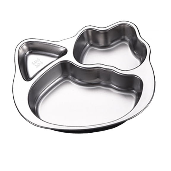 Fzaqwen Compact Serving Platter, Stainless Steel Divided Food Tray, Kids Outdoor Camping Cat