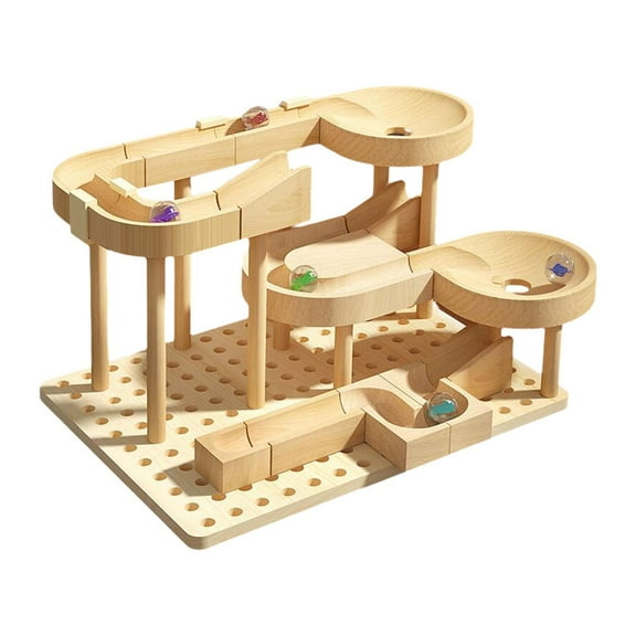 Fzaqwen DIY Wooden Track Marble Toy Children Marble Run Block Unique Puzzle Assembly Toy style B